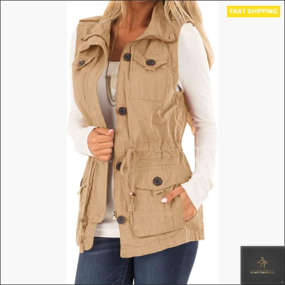 Lightweight Cotton Polyester Utility Vest with Drawstring and Pockets